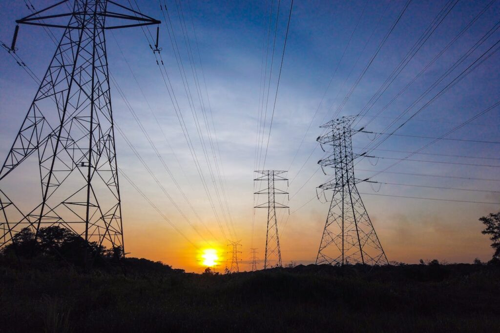 power pylons at sunset