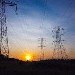 power pylons at sunset