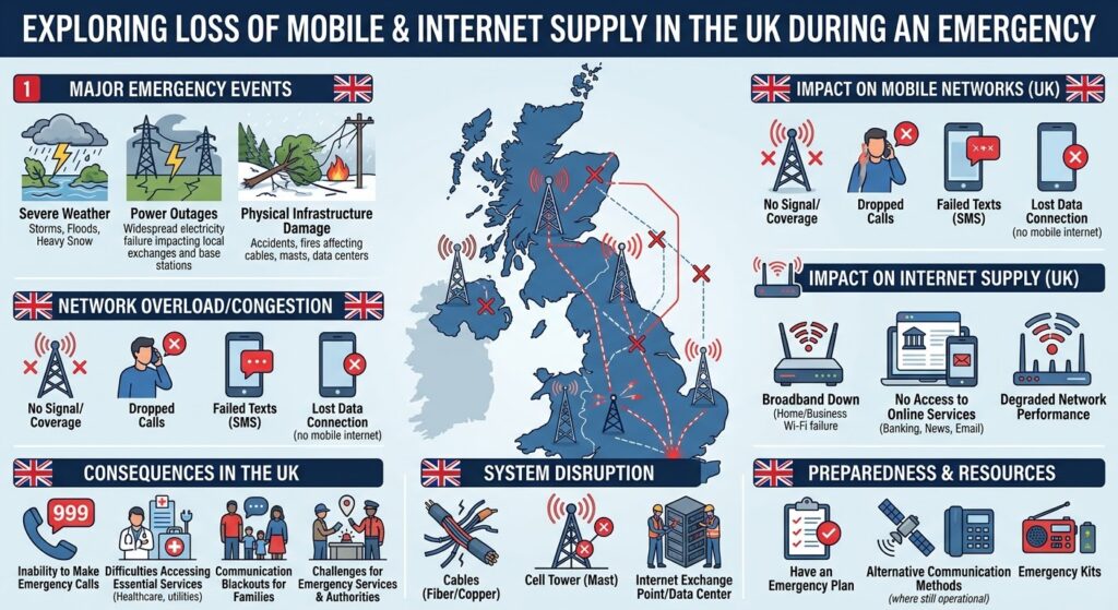 Mobile phone and internet supply loss in UK